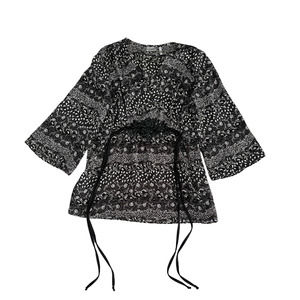 Nicki by Nicole Miller Women's Kimono Sleeve Floral Front Kaftan Blouse Top